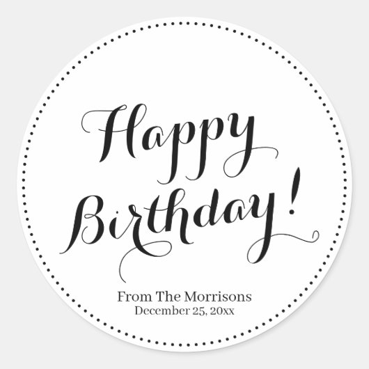 Happy Birthday aangepaste scriptnaam border schatt Ronde Sticker (Voorkant)
