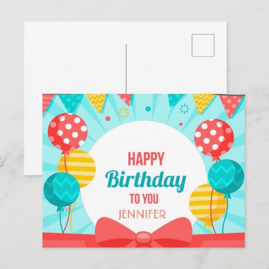 Happy Birthday Aankondigingskaart (Voorkant / Achterkant)