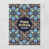 Happy Birthday aanpasbaar blauw Azulejos Briefkaart (Voorkant)