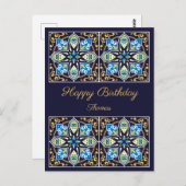 Happy Birthday aanpasbaar blauw Azulejos, Postc Briefkaart (Voorkant / Achterkant)