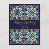 Happy Birthday aanpasbaar blauw Azulejos, Postc Briefkaart (Voorkant)
