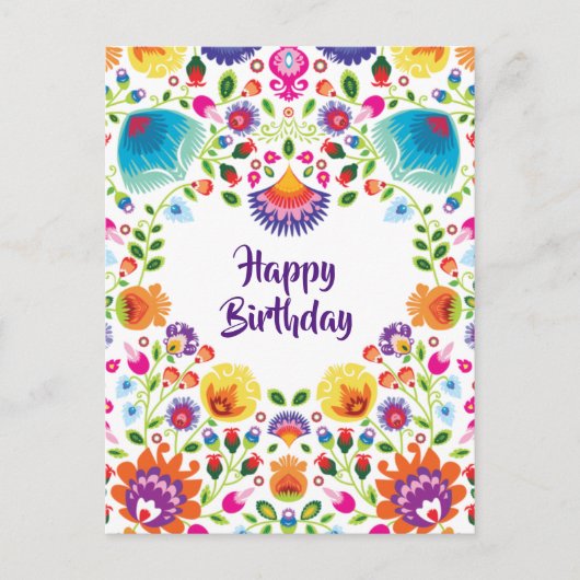 Happy Birthday aanpasbaar folklore briefkaart (Voorkant)