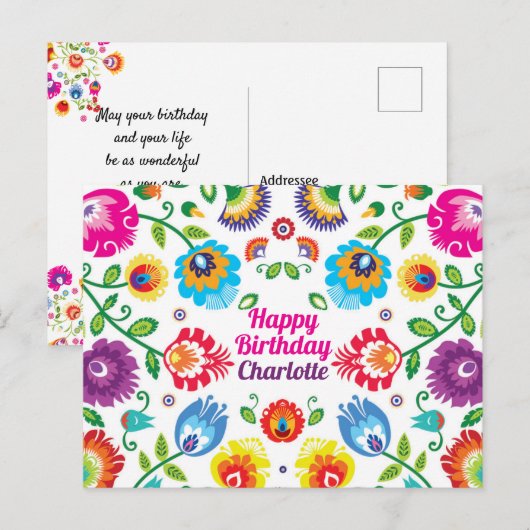 Happy Birthday aanpasbare horizontale folklore Briefkaart (Voorkant / Achterkant)