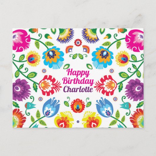 Happy Birthday aanpasbare horizontale folklore Briefkaart (Voorkant)