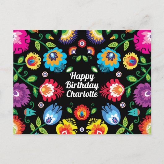 🎁Happy Birthday aanpasbare horizontale folklore Briefkaart (Voorkant)
