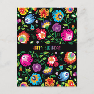 🌸 Happy Birthday aanpasbare verticale folklore Briefkaart