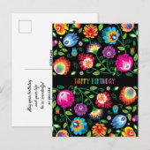 🌸 Happy Birthday aanpasbare verticale folklore Briefkaart (Voorkant / Achterkant)