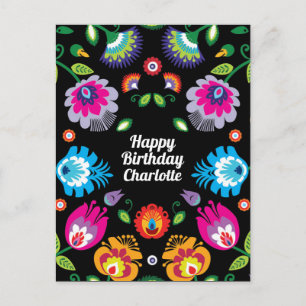 🎁 Happy Birthday aanpasbare verticale folklore Briefkaart