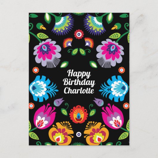 🎁 Happy Birthday aanpasbare verticale folklore Briefkaart (Voorkant)