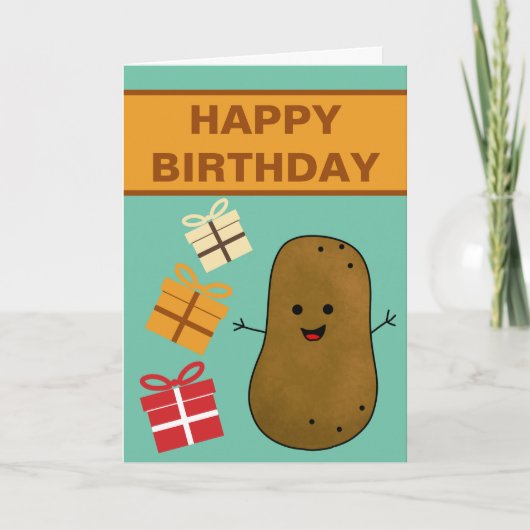 Happy Birthday-aardappel met Cadeaus Kaart (Voorkant)