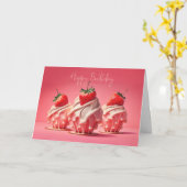 Happy Birthday Aardbei Cupcakes Kaart (Gele Bloem)