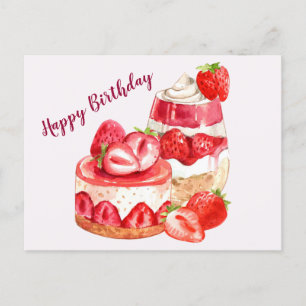 Happy Birthday aardbeien Cake and Ice Cream Briefkaart