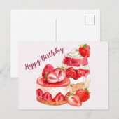 Happy Birthday aardbeien Cake and Ice Cream Briefkaart (Voorkant / Achterkant)