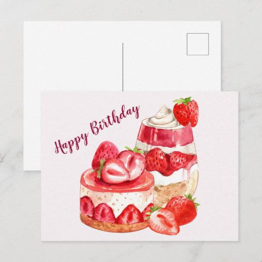 Happy Birthday aardbeien Cake and Ice Cream Briefkaart (Voorkant / Achterkant)