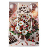 Happy Birthday, aardbeien in chocolade, door Nata Medium Cadeauzakje (Achterkant)