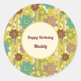 Happy Birthday Abstract Art Urban Floral Pattern Ronde Sticker