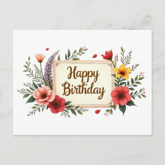 Happy Birthday Abstract Garden Flowers Briefkaart