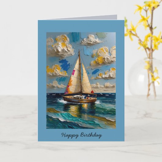 Happy Birthday Abstract Sailing Bewerkbare Kaart (Gele Bloem)