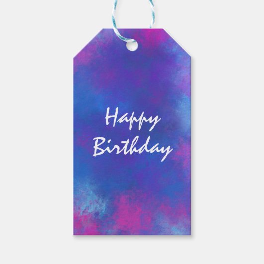 Happy Birthday Abstracte kleuren in roze Paars bla Cadeaulabel (Voorkant)