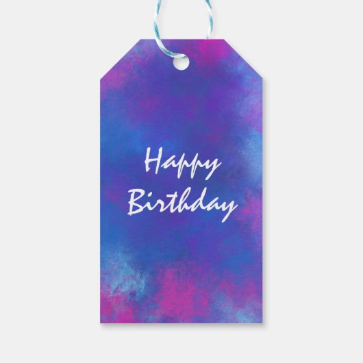 Happy Birthday Abstracte kleuren in roze Paars bla Cadeaulabel (Achterkant)