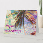 Happy Birthday Abstracte regenboogpalm Kaart (Voorkant)