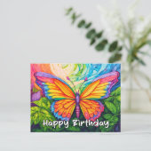Happy Birthday Abstracte vlindertekening Feestdagenkaart (Staand voorkant)