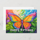 Happy Birthday Abstracte vlindertekening Feestdagenkaart (Voorkant / Achterkant)