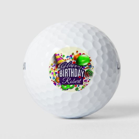 Happy Birthday Add Name Gift 12 Golf Balls Golfballen (Voorkant)