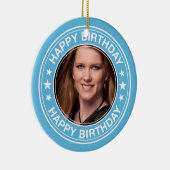 Happy Birthday Afbeelding Lijst in Blue Keramisch Ornament (Rechts)