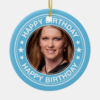 Happy Birthday Afbeelding Lijst in Blue Keramisch Ornament