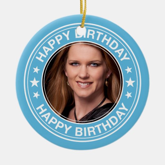 Happy Birthday Afbeelding Lijst in Blue Keramisch Ornament (Voorkant)