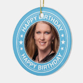 Happy Birthday Afbeelding Lijst in Blue Keramisch Ornament (Links)