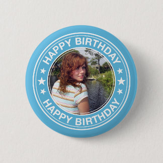 Happy Birthday Afbeelding Lijst in Blue Ronde Button 5,7 Cm