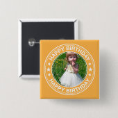 Happy Birthday afbeelding Lijst in geel Vierkante Button 5,1 Cm (Voorkant /achterkant)