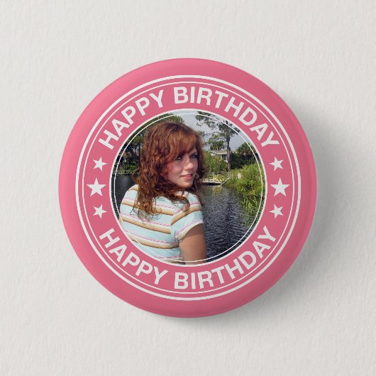 Happy Birthday afbeelding Lijst in roze Ronde Button 5,7 Cm (Voorkant)