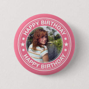Happy Birthday afbeelding Lijst in roze Ronde Button 5,7 Cm