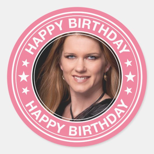 Happy Birthday afbeelding Lijst in roze Ronde Sticker (Voorkant)