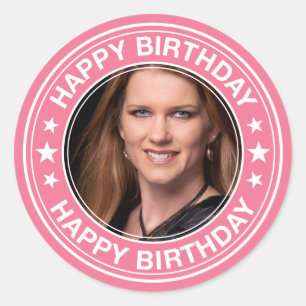 Happy Birthday afbeelding Lijst in roze Ronde Sticker