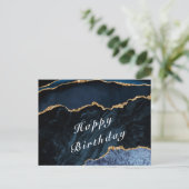 Happy Birthday - Agate Navy Blue Gold Gemstone Briefkaart (Staand voorkant)