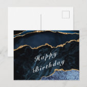 Happy Birthday - Agate Navy Blue Gold Gemstone Briefkaart (Voorkant / Achterkant)