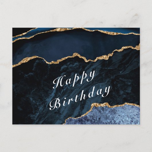 Happy Birthday - Agate Navy Blue Gold Gemstone Briefkaart (Voorkant)