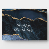 Happy Birthday - Agate Navy Blue Gold Gemstone Fotoplaat (voorkant)