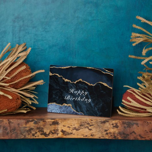Happy Birthday - Agate Navy Blue Gold Gemstone Fotoplaat (Zijkant)