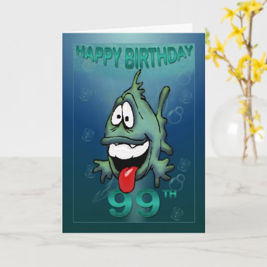 Happy Birthday Ages Happy Fish Kaart (Gele Bloem)