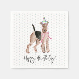 Happy Birthday Airedale Dog Pet Cake Pattern Fun Servet