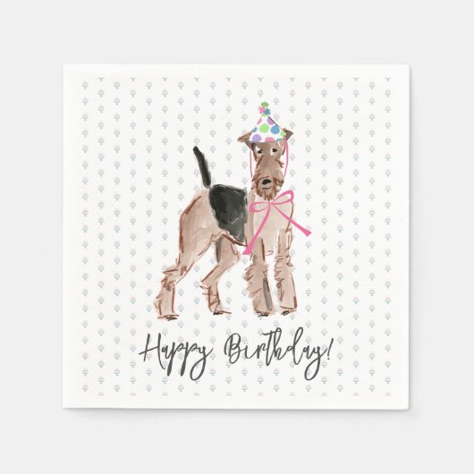 Happy Birthday Airedale Dog Pet Cake Pattern Fun Servet (Voorkant)