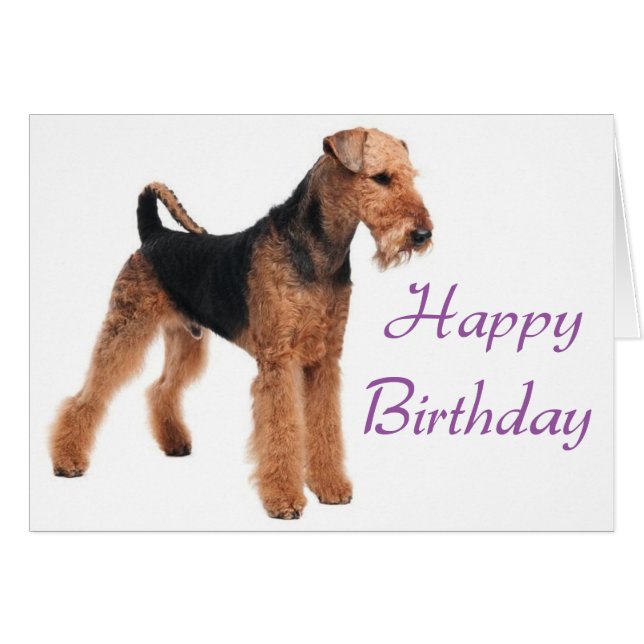 Happy Birthday Airedale Terrier Puppy Dog Paars (Voorkant Horizontaal)