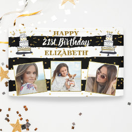 Happy Birthday Al Age Foto Collage Black Gold Spandoek