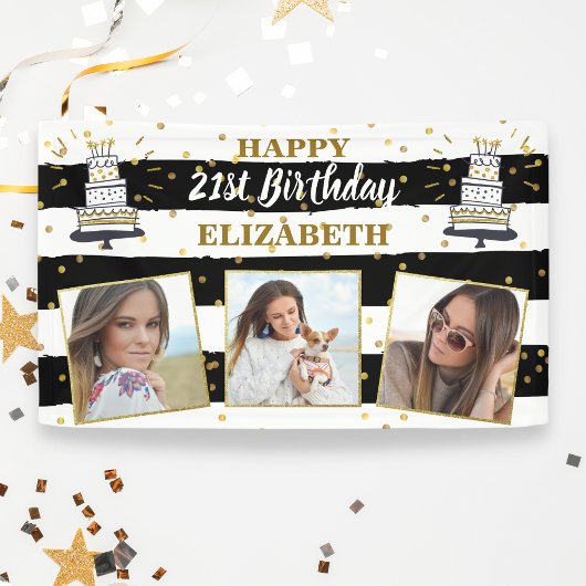 Happy Birthday Al Age Foto Collage Black Gold Spandoek