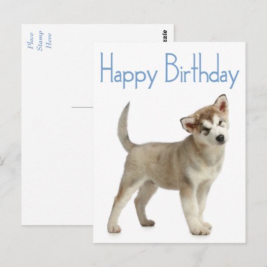 Happy Birthday Alaskan Malamute Puppy Dog Briefkaa Briefkaart (Voorkant / Achterkant)